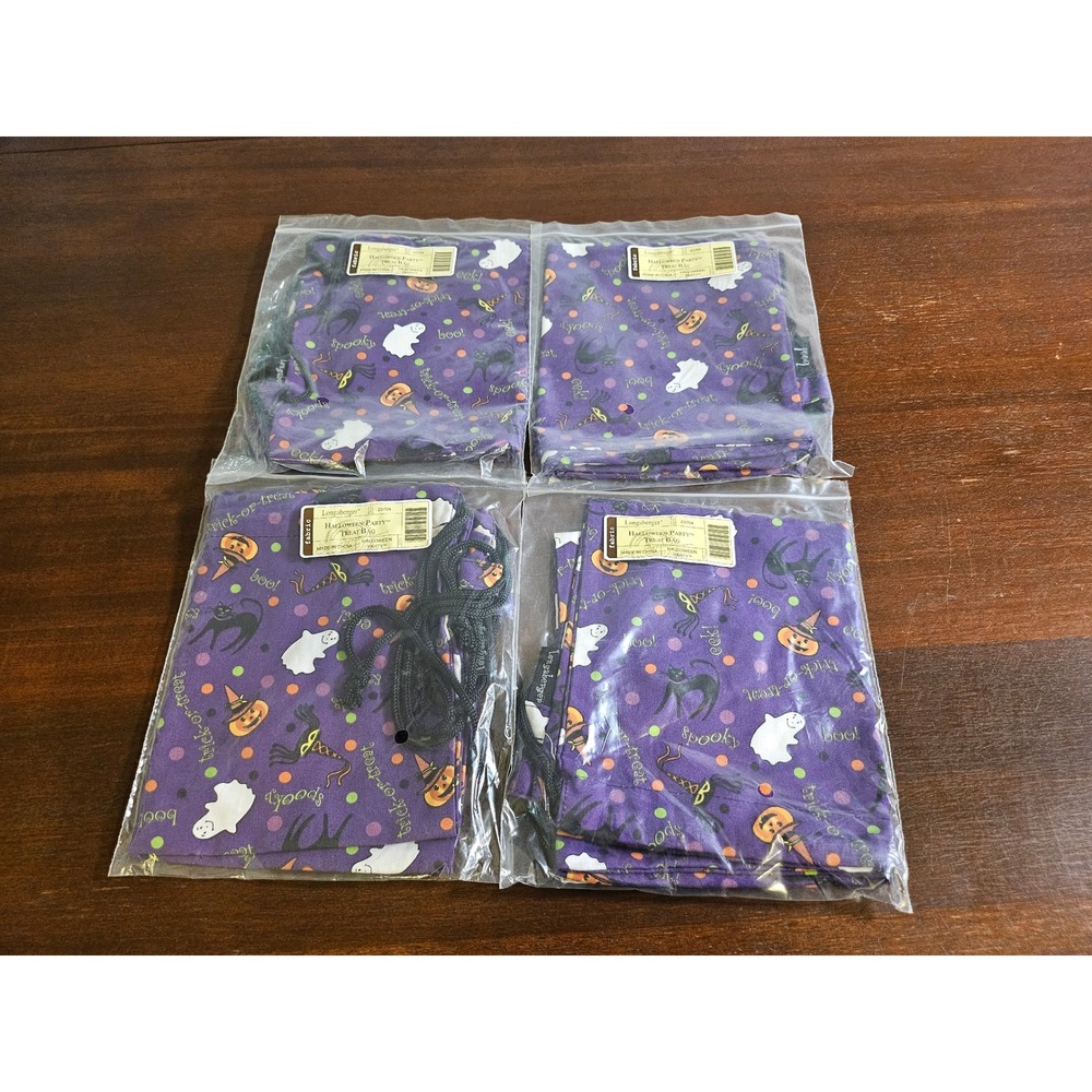 Longaberger Halloween Party Treat Bag Kids 4 Pack Purple Drawstring Fabric 23704